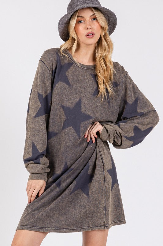 SAGE + FIG Washed Star Print Round Neck Dress - Charming Charlie