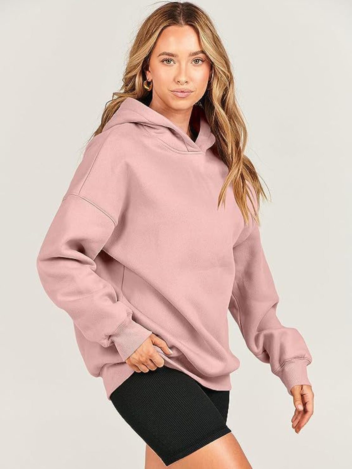 Dropped Shoulder Long Sleeve Hoodie - Charming Charlie