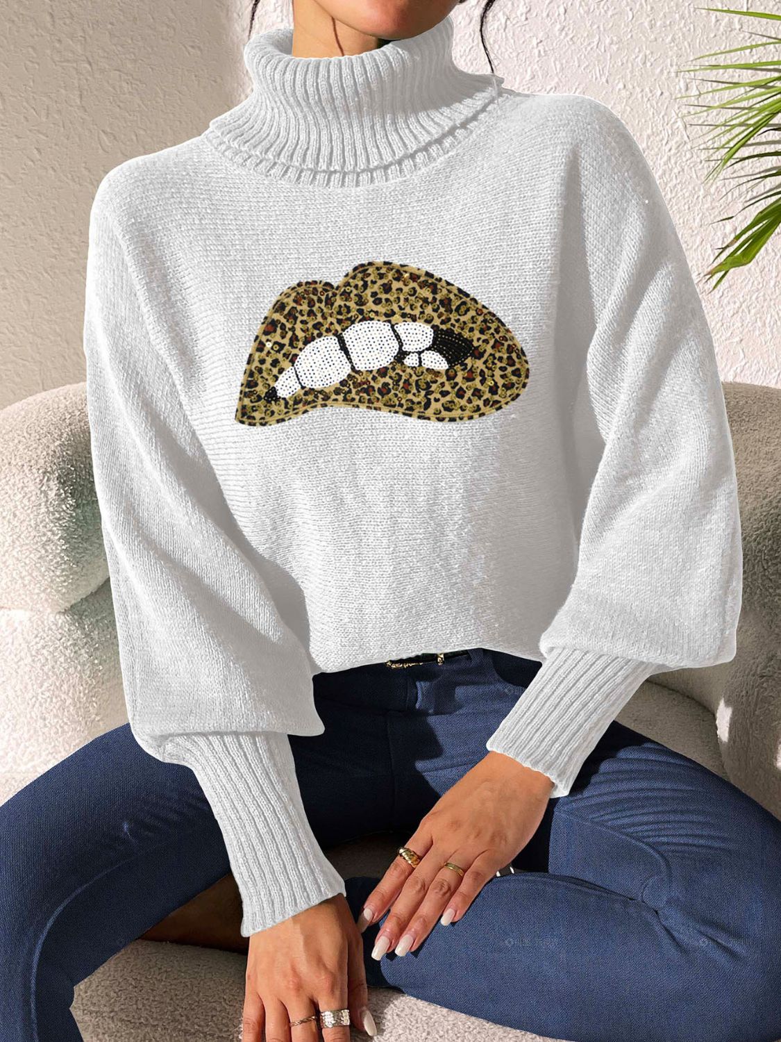 Lip Turtleneck Long Sleeve Sweater - Charming Charlie