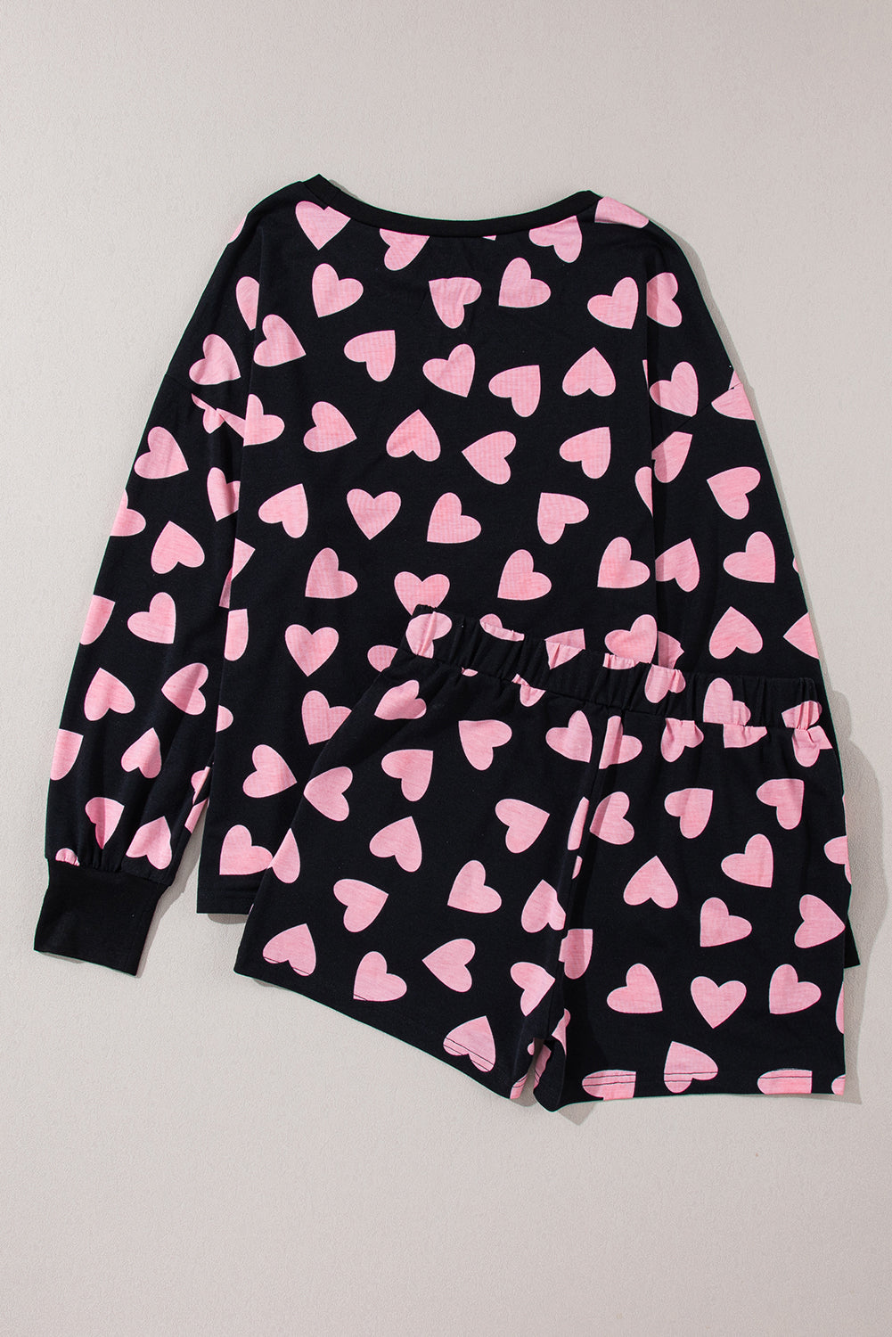 Heart Print Long Sleeve Top and Shorts Lounge Set - Charming Charlie