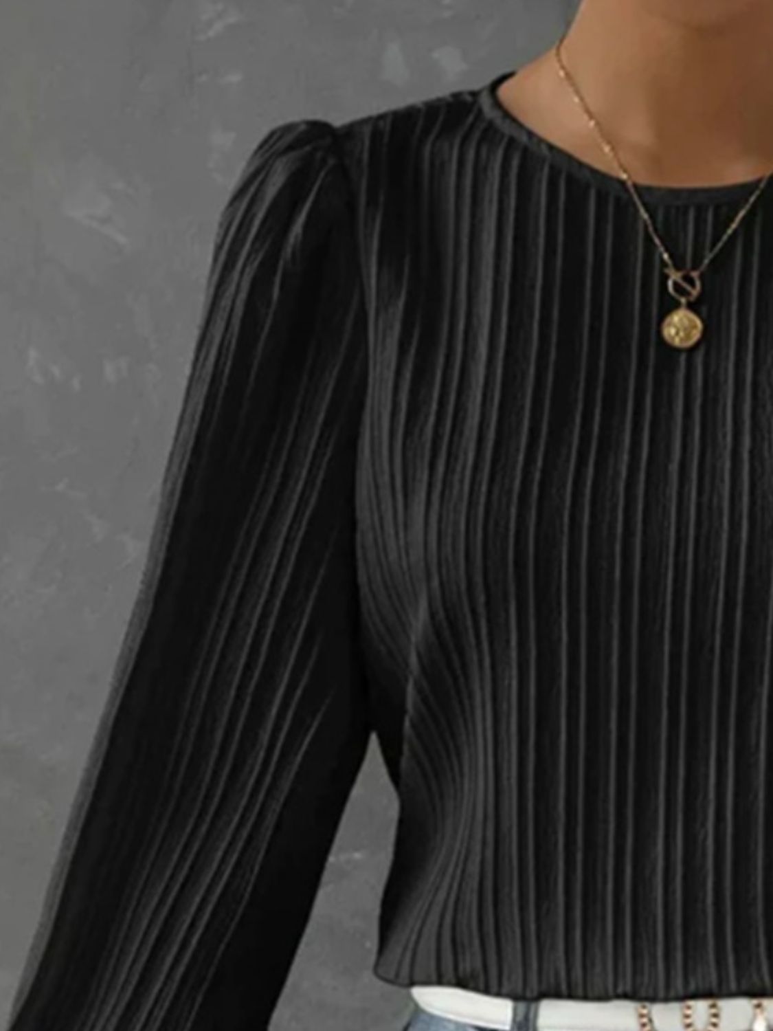 Round Neck Long Sleeve Blouse - Charming Charlie