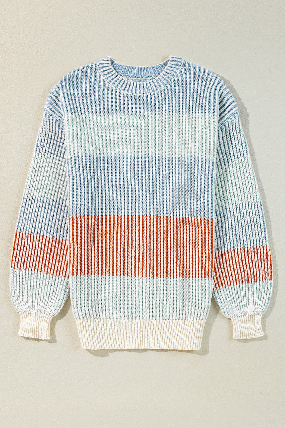 Striped Color Block Round Neck Long Sleeve Sweater - Charming Charlie