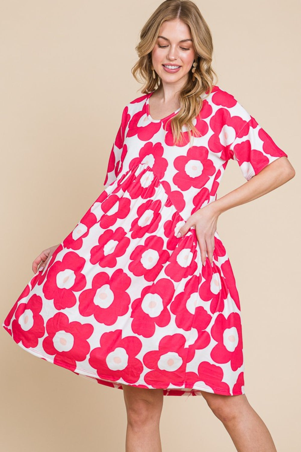 BOMBOM Flower Print Ruched Dress - Charming Charlie