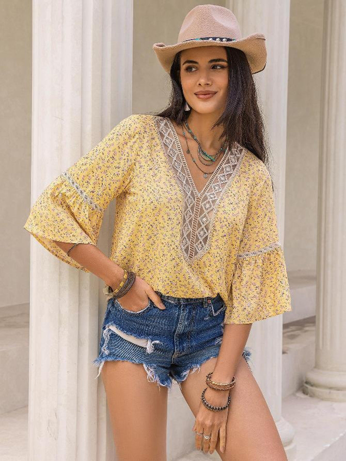 Ditsy Floral V-Neck Blouse - Charming Charlie
