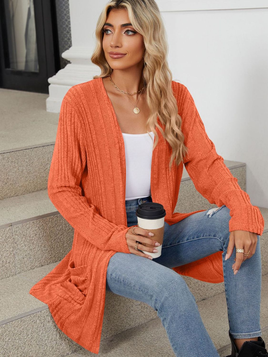 Pocketed Open Front Long Sleeve Cardigan - Charming Charlie