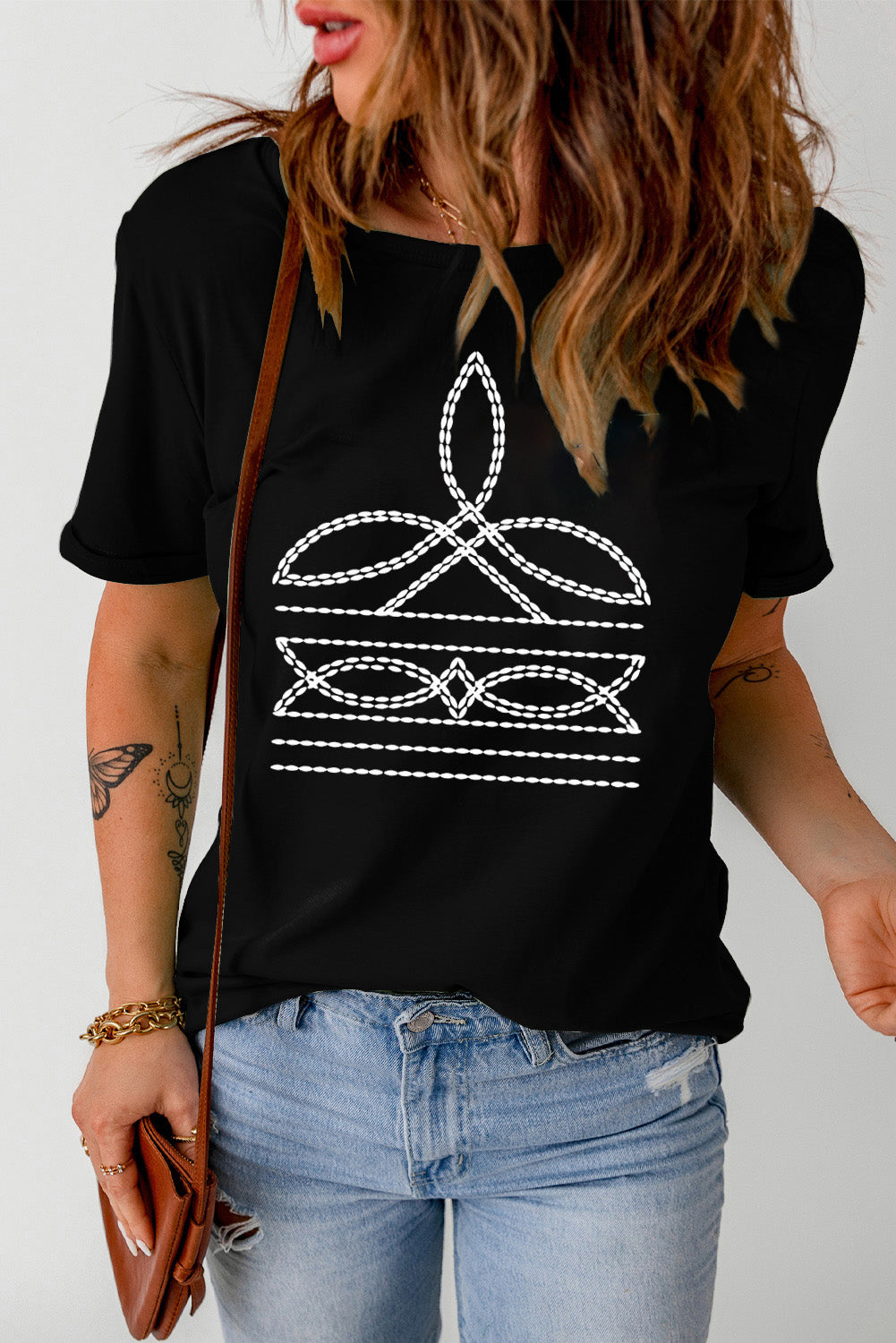 Graphic Round Neck Short Sleeve T-Shirt - Charming Charlie