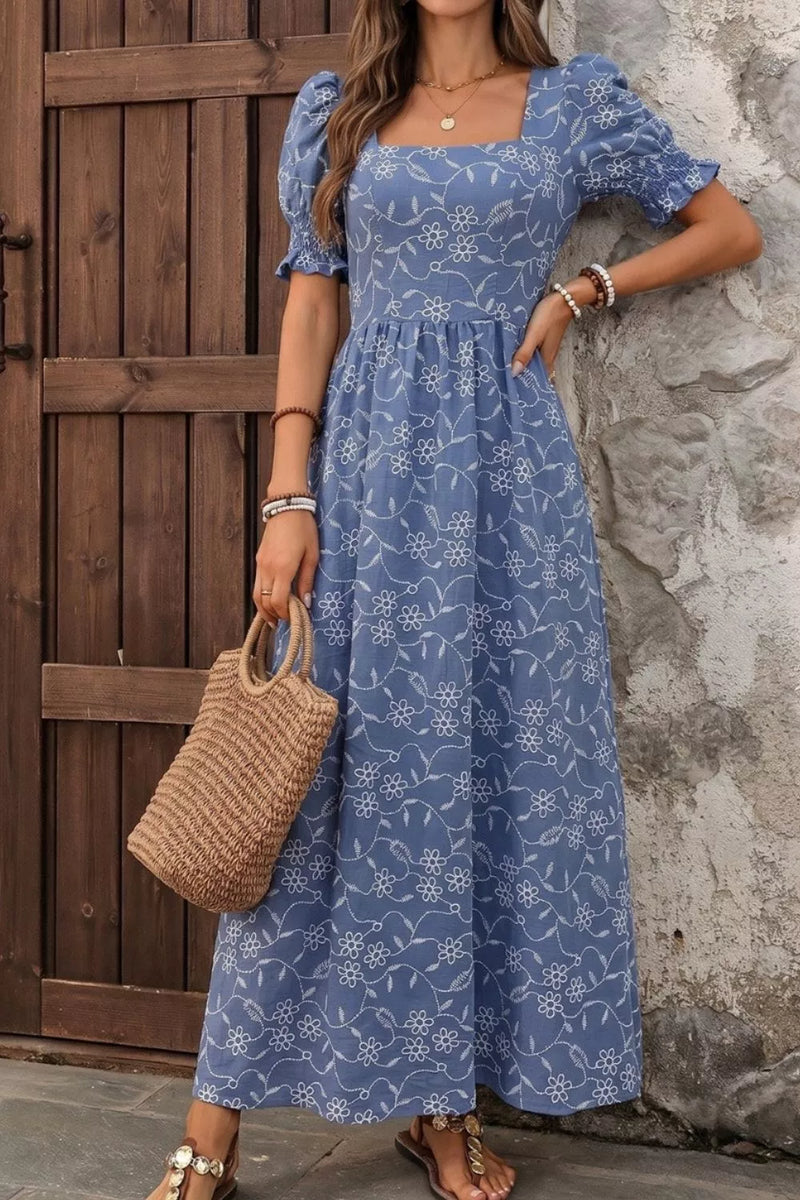 Square Neck Puff Sleeve Maxi Dress – Charming Charlie