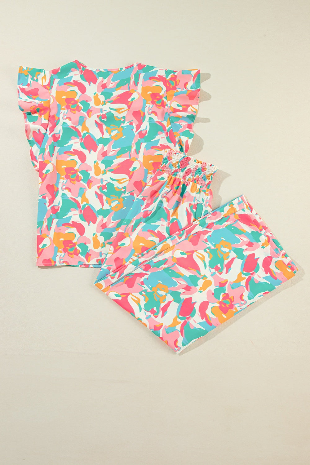 Printed Notched Cap Sleeve Top and Pants Set - Charming Charlie