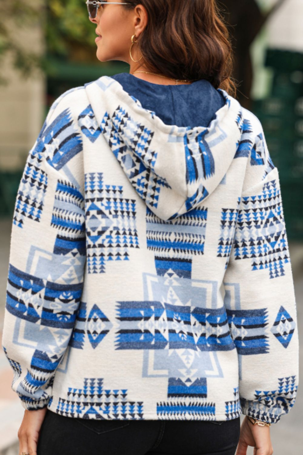 Geometric Quarter Zip Long Sleeve Hoodie - Charming Charlie