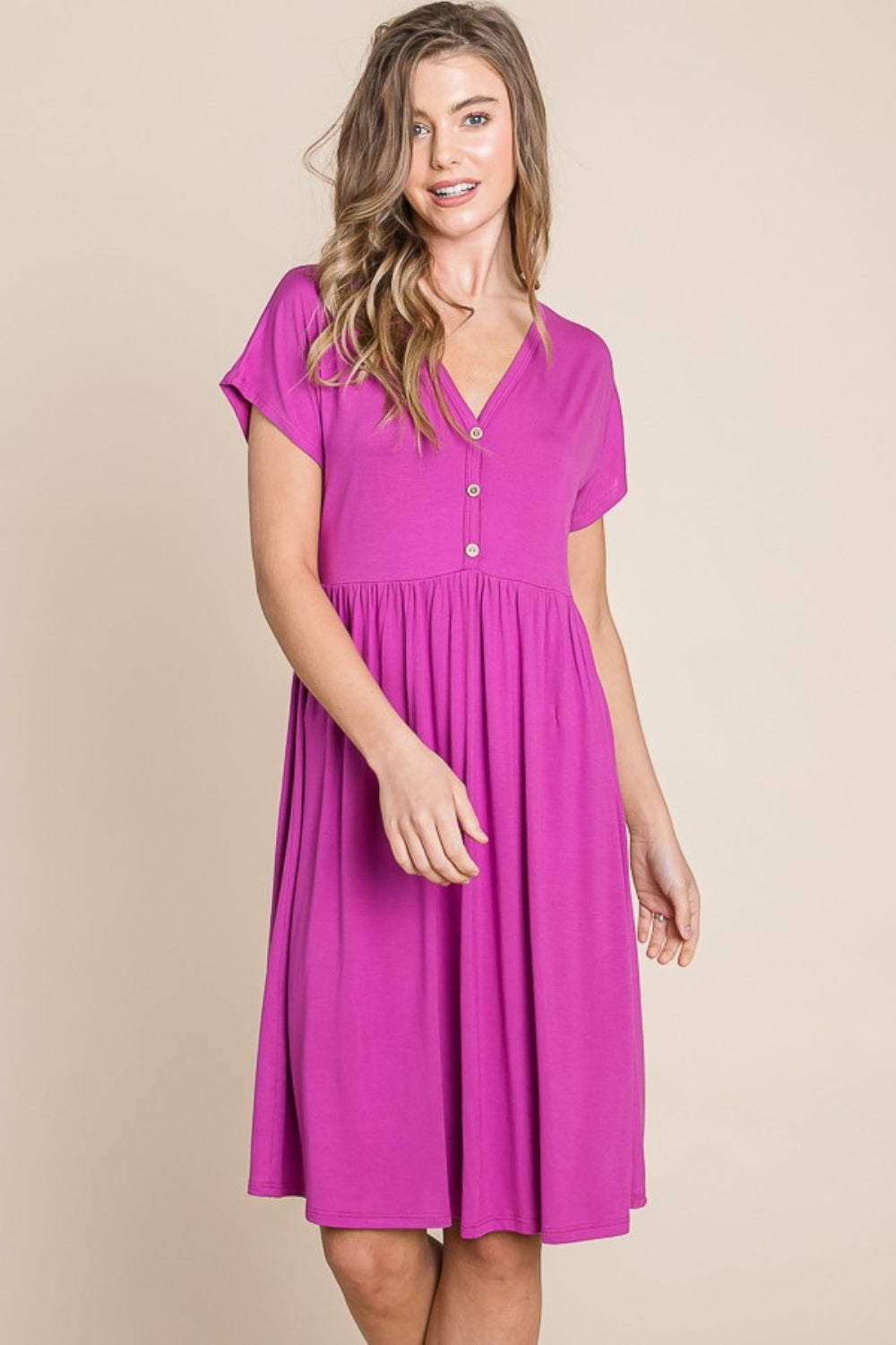 BOMBOM V-Neck Short Sleeve Dress - Charming Charlie
