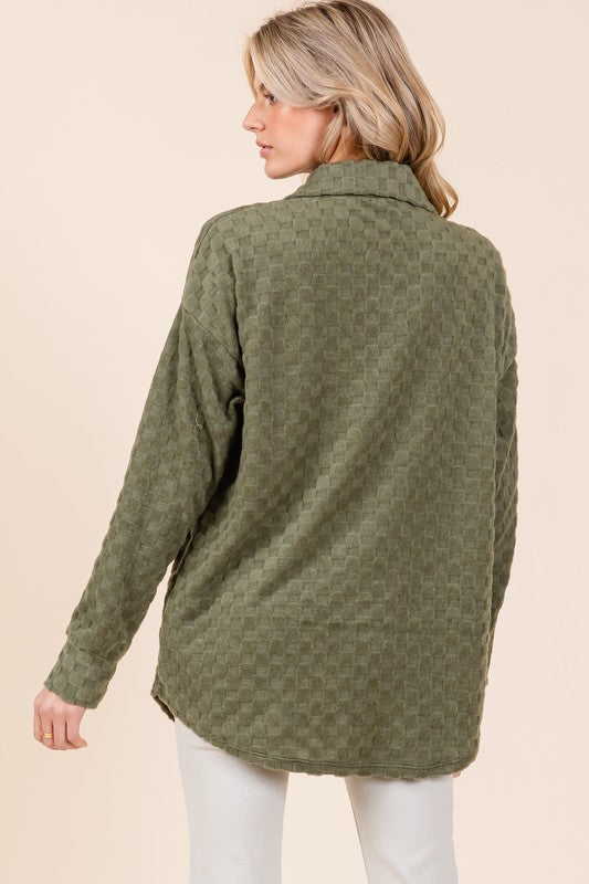 BOMBOM Checkered Button Down Dropped Shoulder Shacket - Charming Charlie