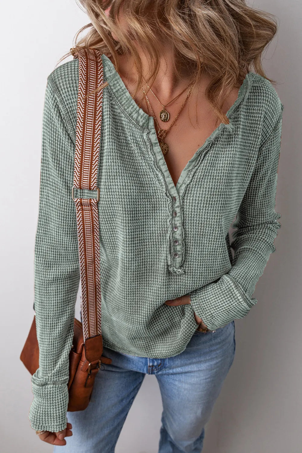 Notched Long Sleeve Top - Charming Charlie