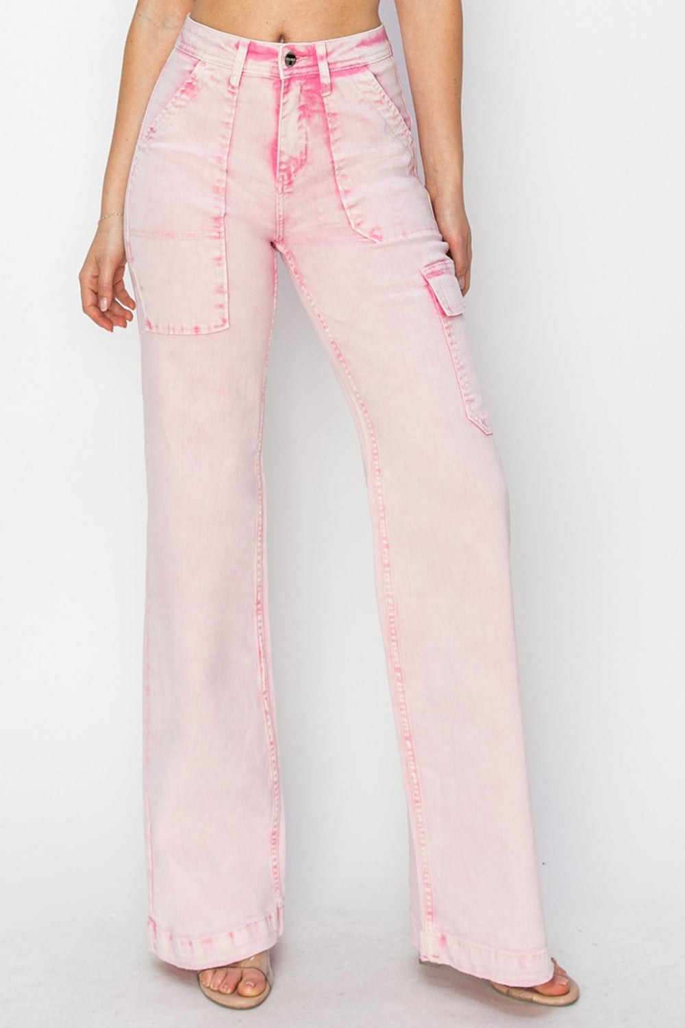 RISEN Full Size High Rise Wide Leg Cargo Pocket Jeans - Charming Charlie