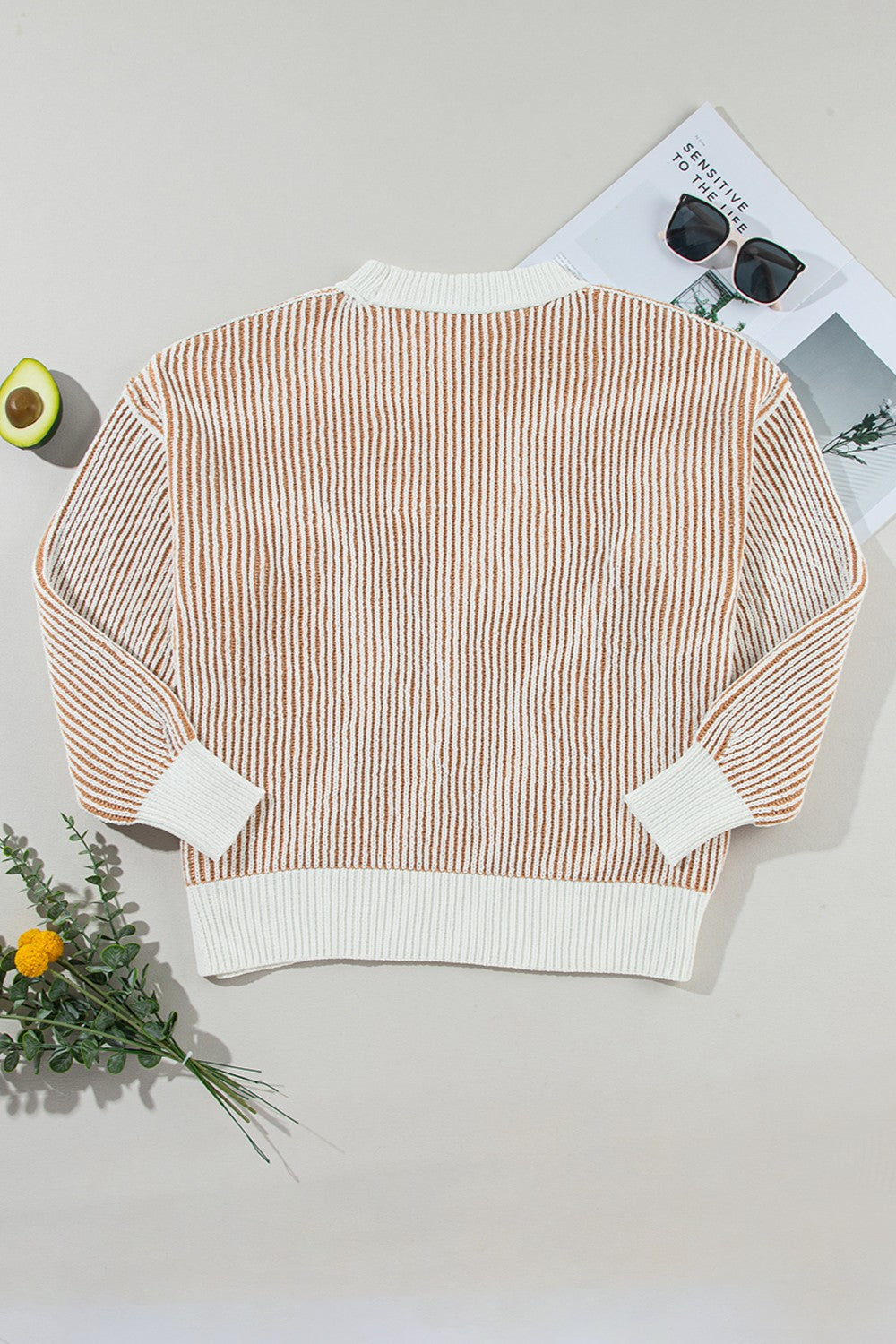 Round Neck Dropped Shoulder Sweater - Charming Charlie