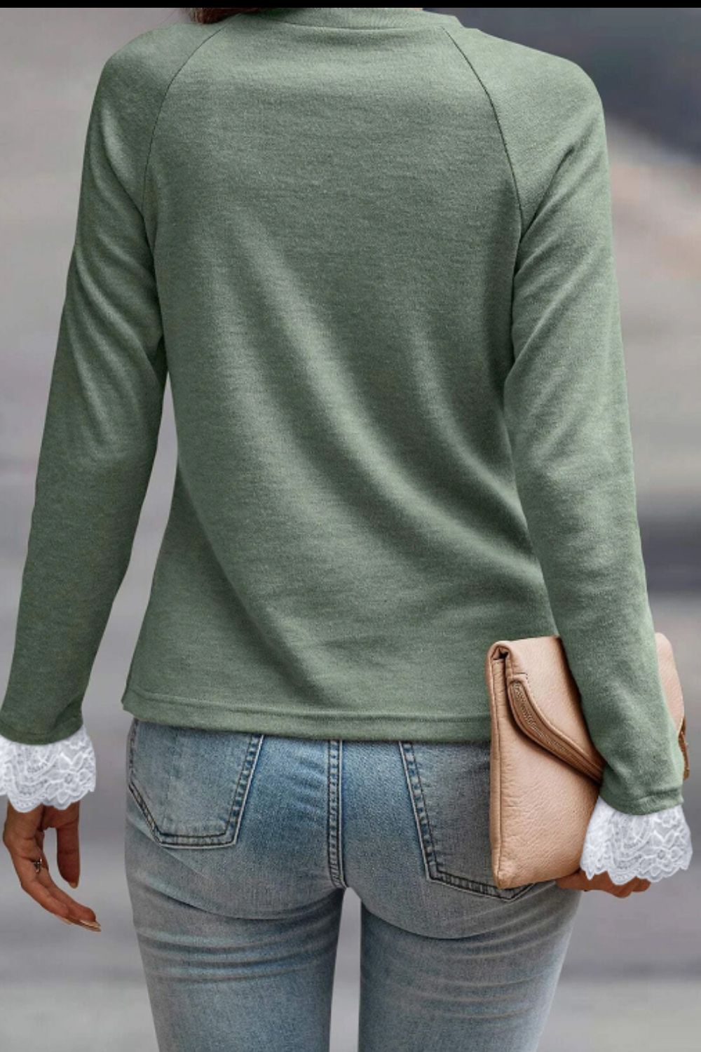 Lace Detail Round Neck Long Sleeve T-Shirt - Charming Charlie
