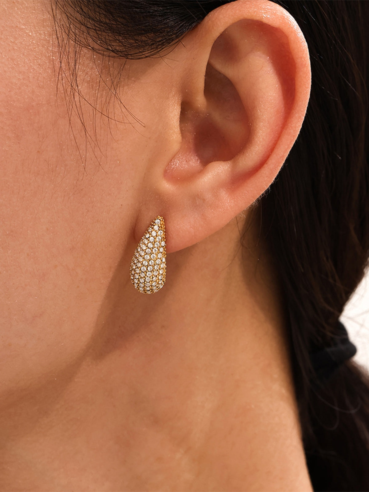 Stainless Steel Inlaid Zircon Teardrop Earrings - Charming Charlie