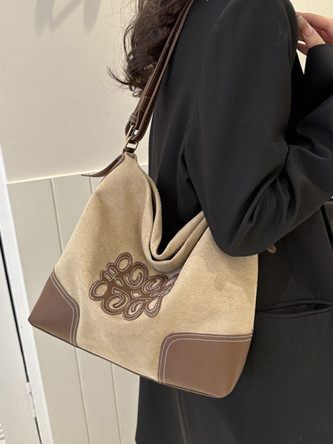 Suede Patch Adjustable Strap Tote Bag - Charming Charlie