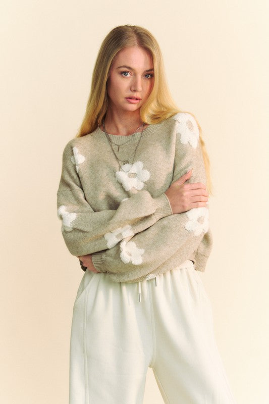 Davi & Dani Floral Drop Shoulder Cropped Sweater - Charming Charlie