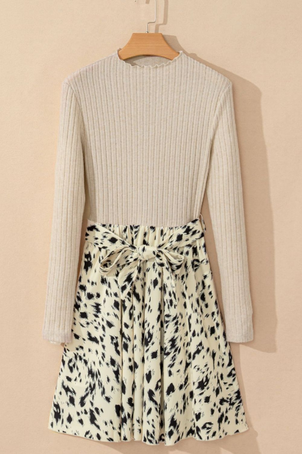 Printed Tie Waist Mock Neck Long Sleeve Dress - Charming Charlie