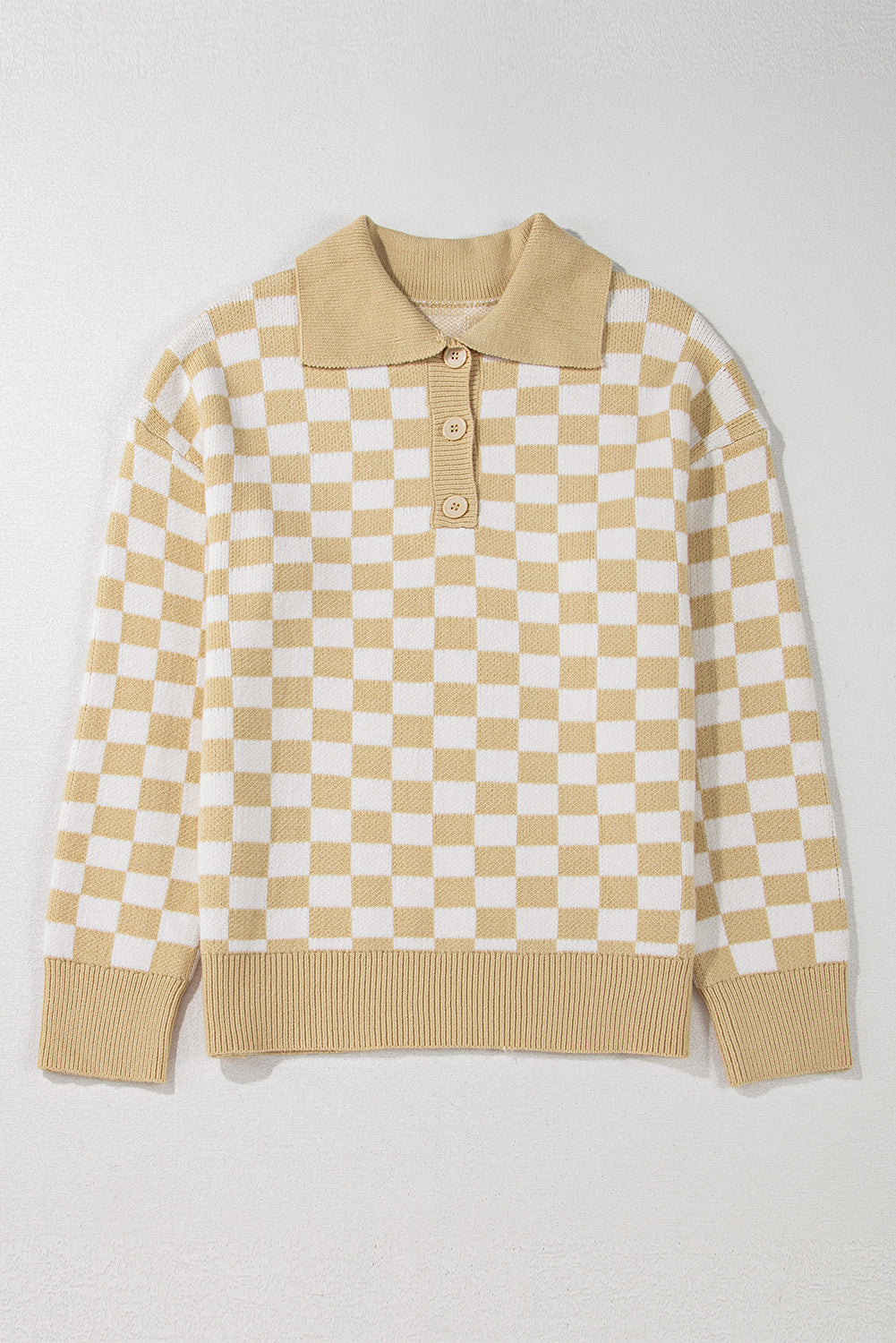 Checkered Collared Neck Long Sleeve Sweater - Charming Charlie