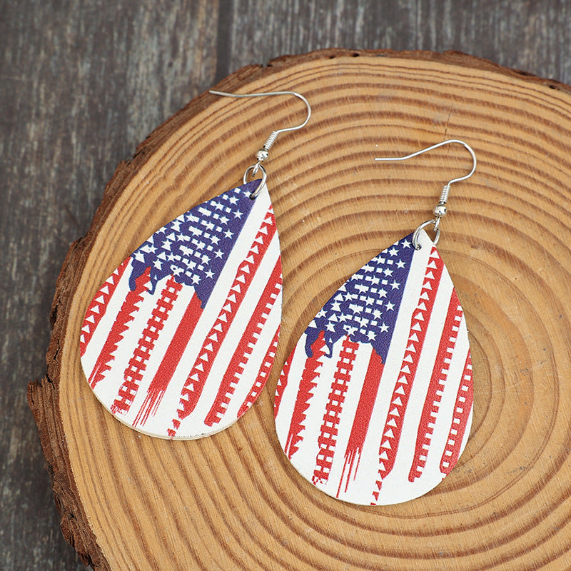 PU Leather US Flag Teardrop Shape Earrings - Charming Charlie