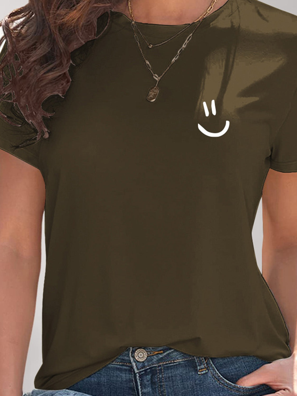 Smile Graphic Round Neck Short Sleeve T-Shirt - Charming Charlie
