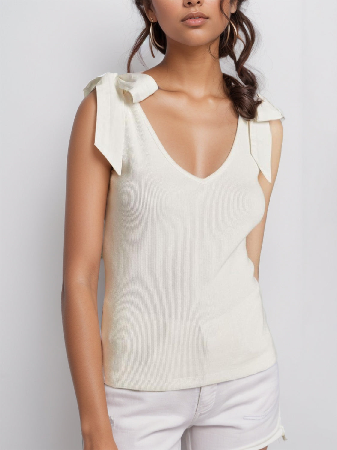 V-Neck Tie Shoulder Tank - Charming Charlie