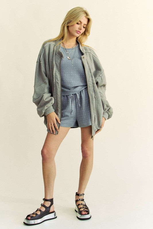 Davi & Dani Exposed Seam Zip Up Dropped Shoulder Jacket - Charming Charlie
