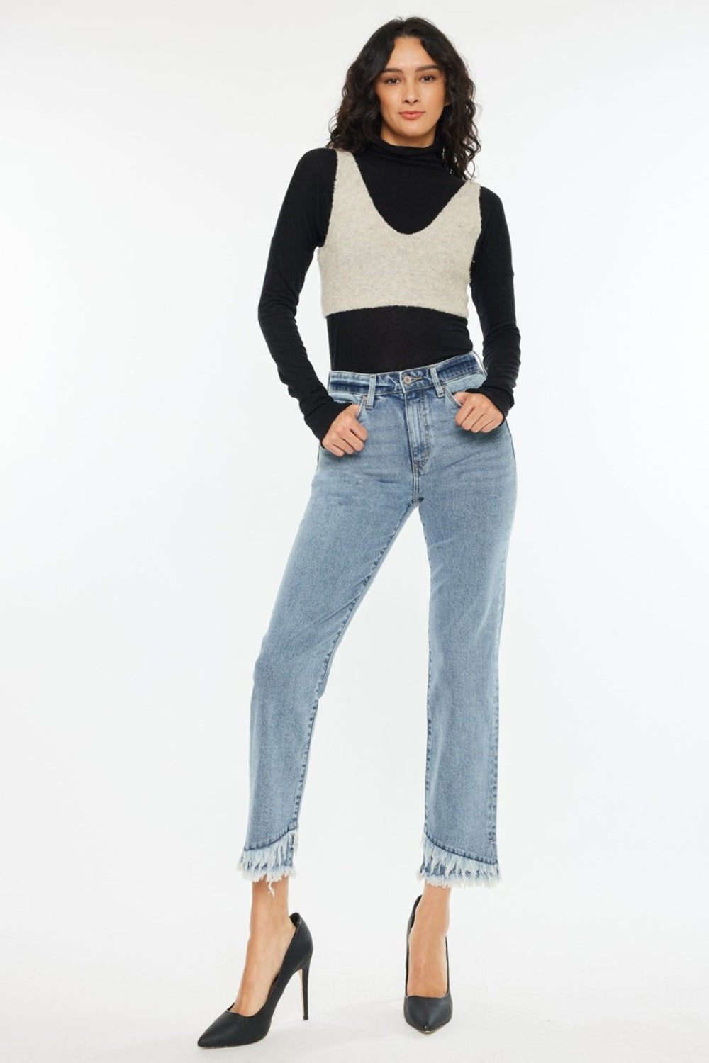 Kancan Raw Hem High Rise Straight Jeans - Charming Charlie