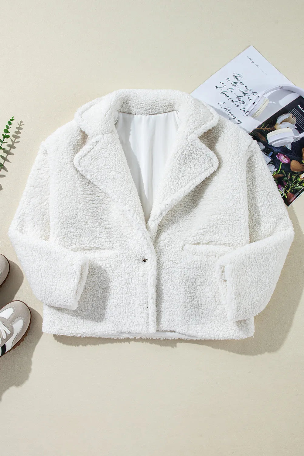 Fuzzy One Button Long Sleeve Jacket - Charming Charlie