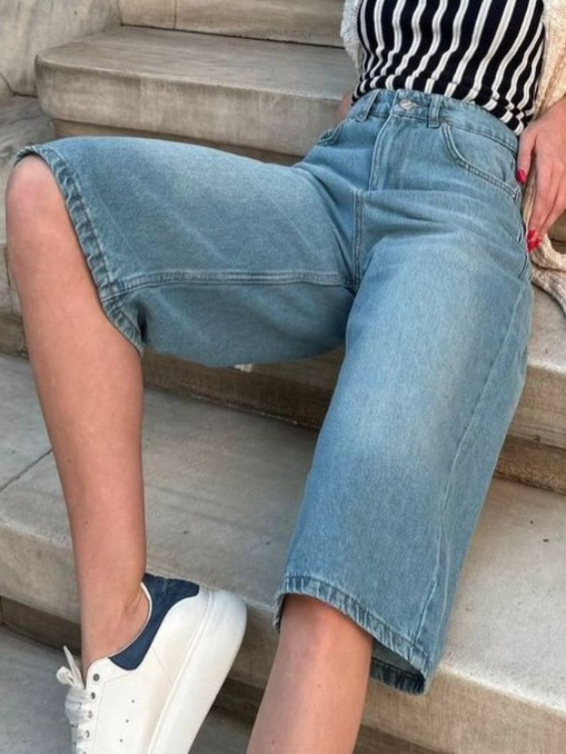 High Waist Denim Shorts with Pockets - Charming Charlie