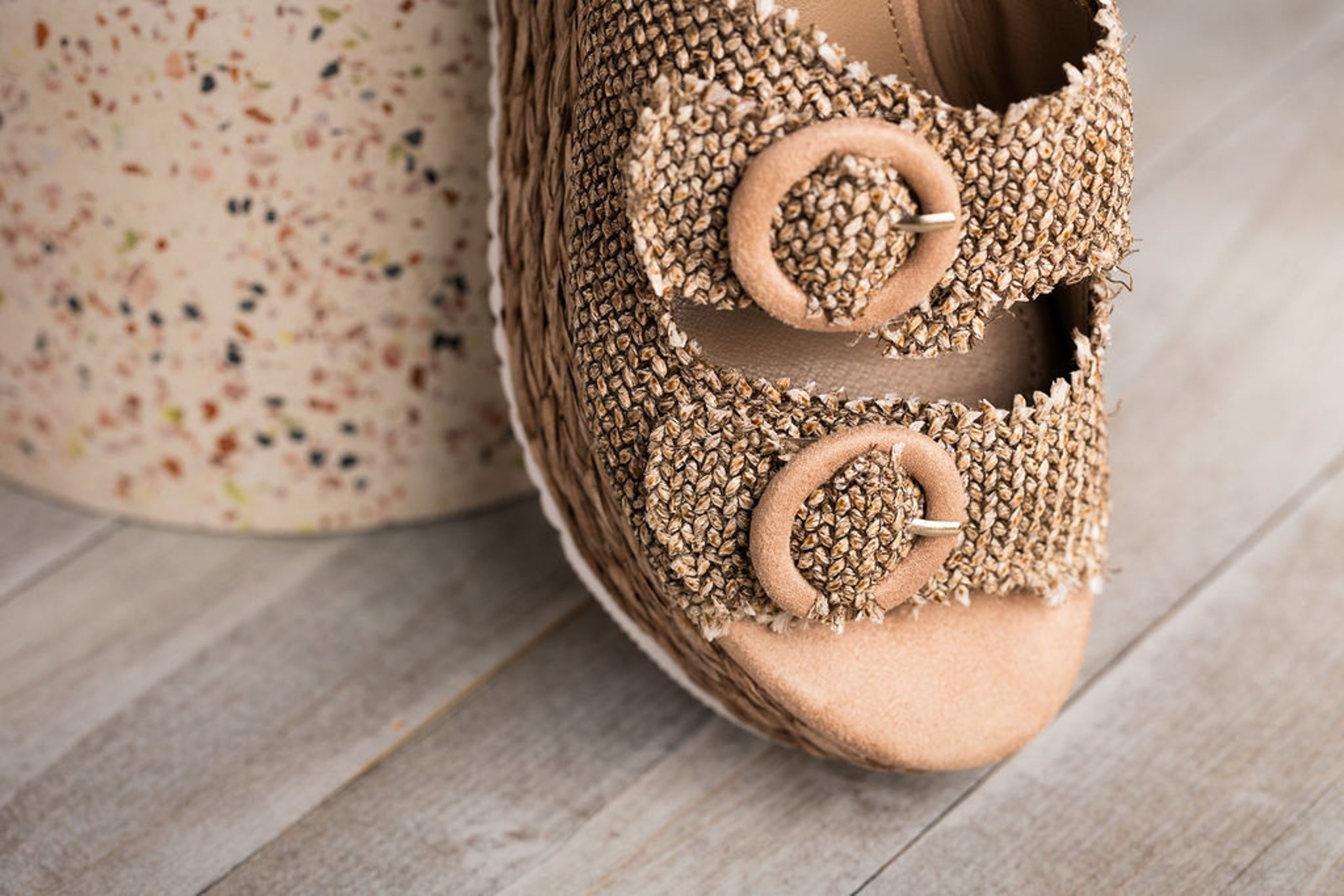 Eriwen Buckle Wedge in Taupe - Charming Charlie