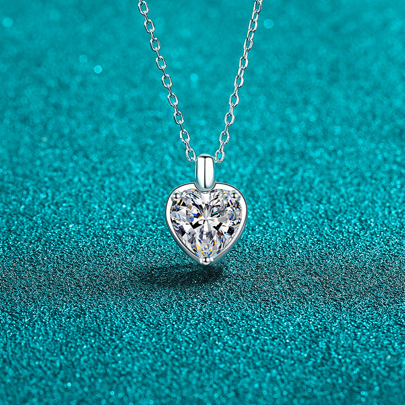 2 Carat Moissanite 925 Sterling Silver Heart Shape Necklace - Charming Charlie