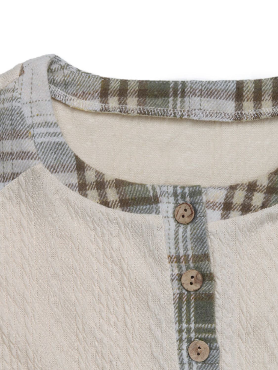 Perfee Plaid Half Button Long Sleeve T-Shirt - Charming Charlie