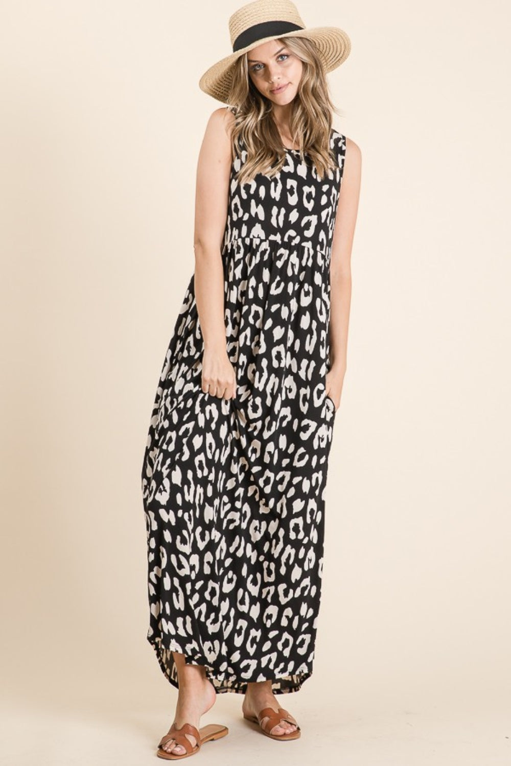BOMBOM Leopard Maxi Dress with Pockets - Charming Charlie