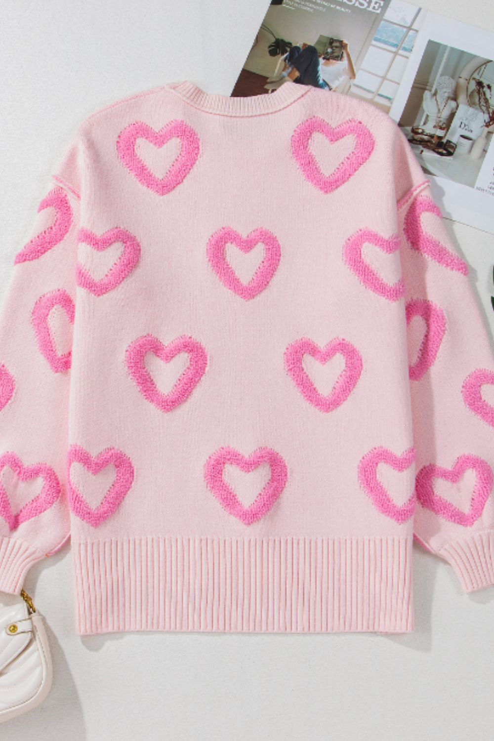 High-Low Heart Round Neck Long Sleeve Sweater - Charming Charlie