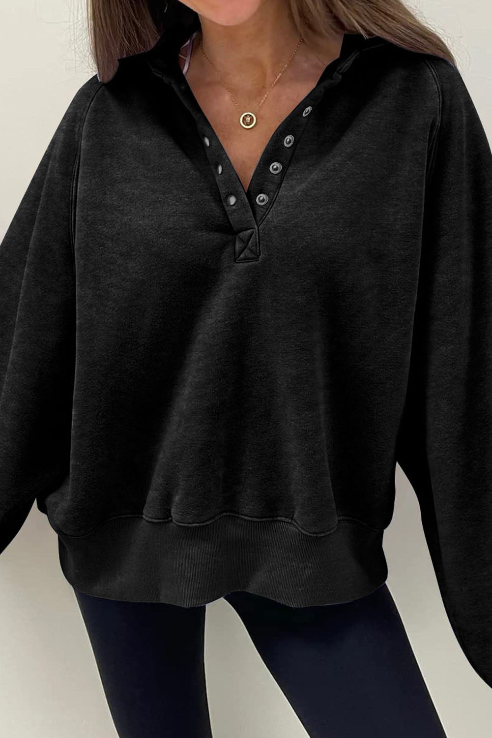 Half Snap Long Sleeve Sweatshirt - Charming Charlie