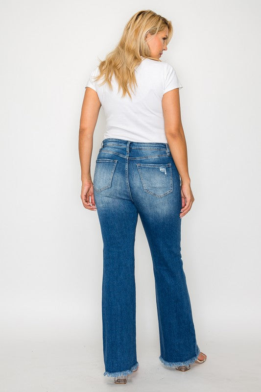 bytos Full Size Raw Hem Distressed High Rise Bootcut Jeans - Charming Charlie