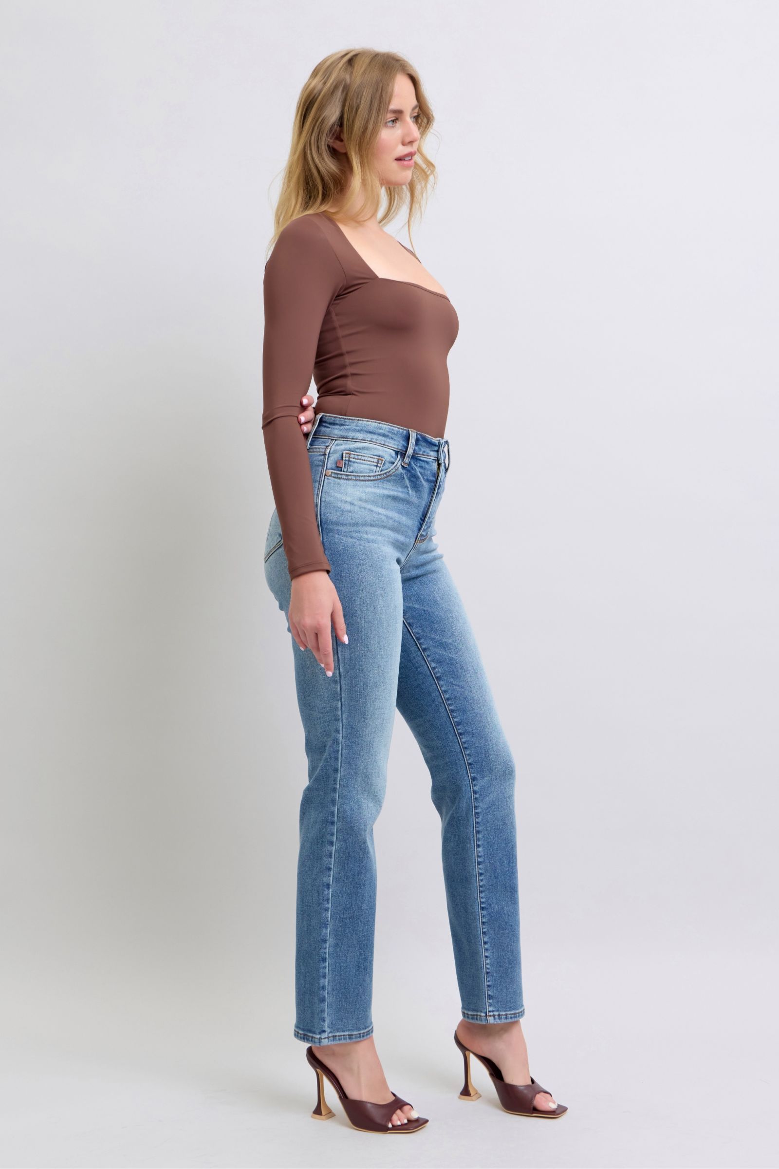 Judy Blue Full Size Wash Thermal Straight Jeans with Pockets - Charming Charlie