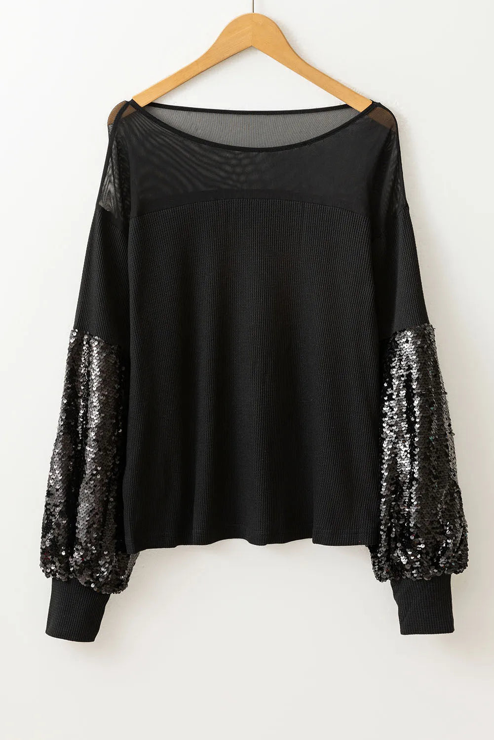Sequin Boat Neck Long Sleeve Blouse - Charming Charlie