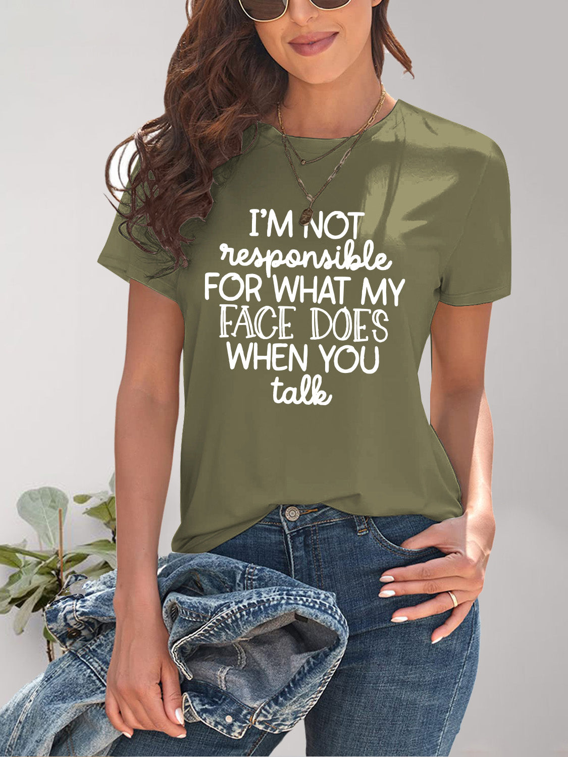Letter Graphic Round Neck Short Sleeve T-Shirt - Charming Charlie