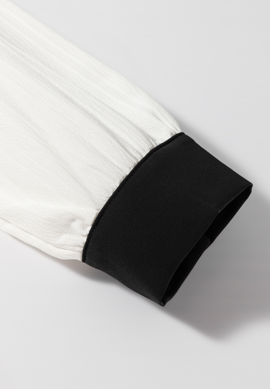 Contrast Notched Long Sleeve Blouse - Charming Charlie