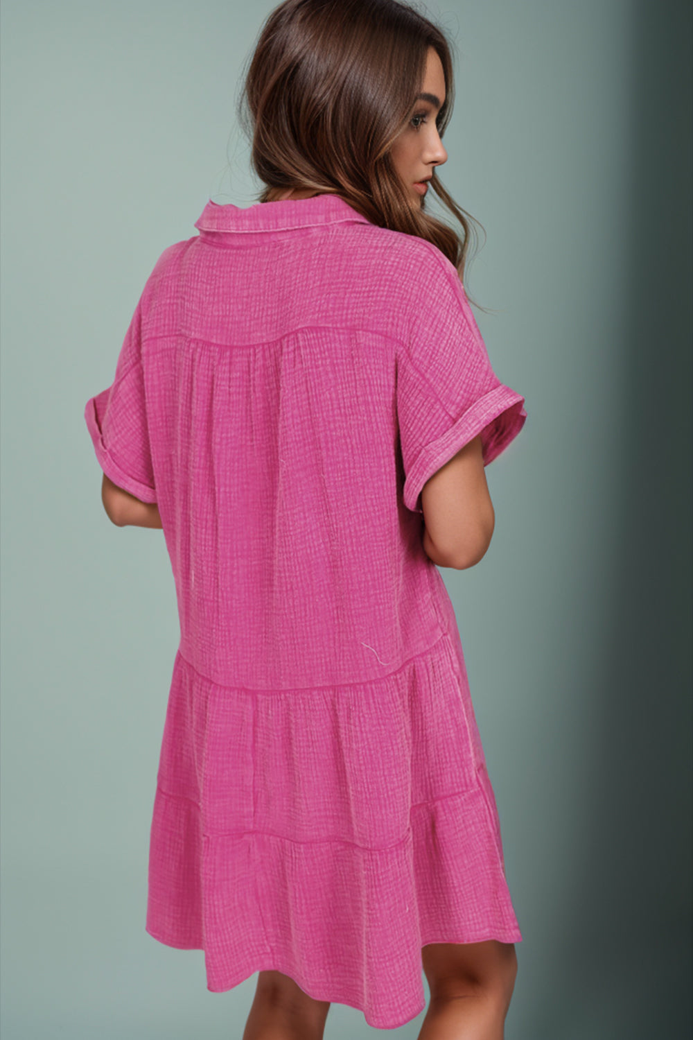 Tiered Notched Short Sleeve Dress - Charming Charlie