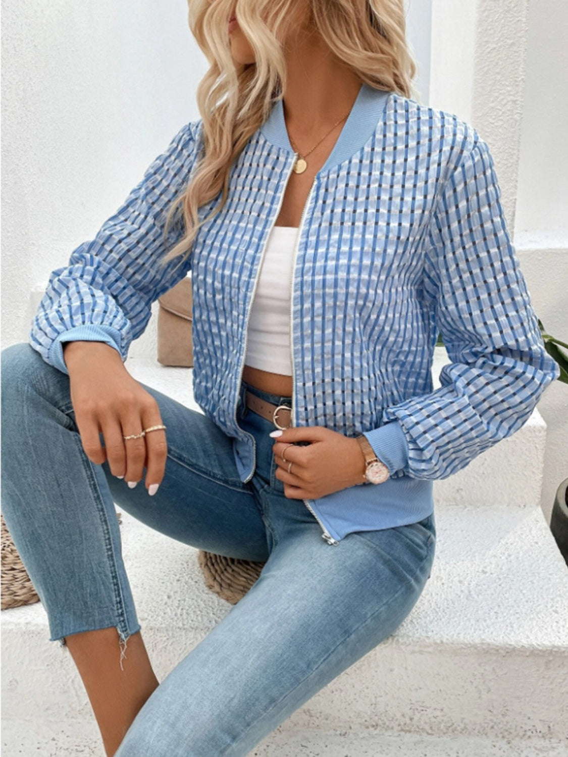 Zip Up Long Sleeve Jacket - Charming Charlie