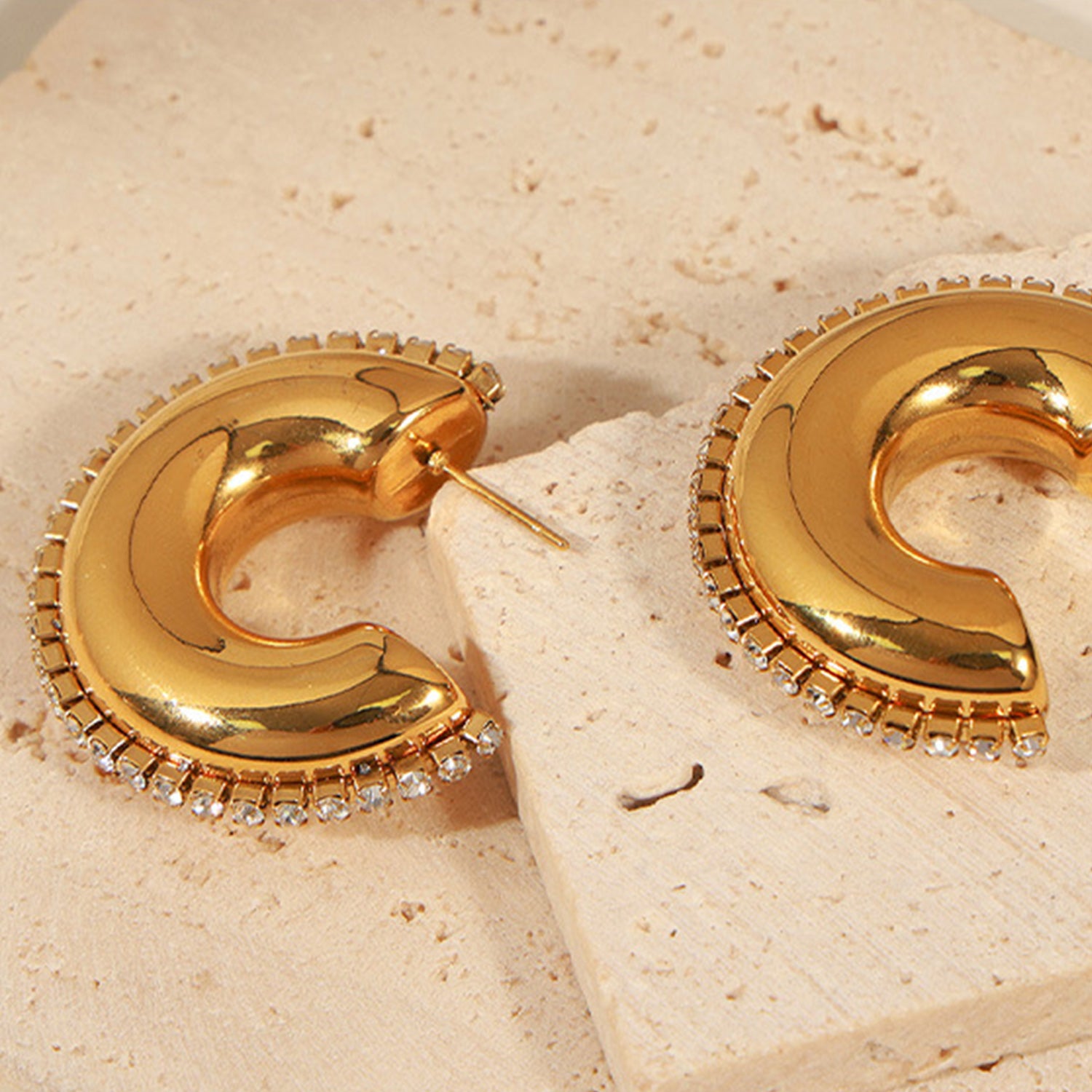 Titanium Steel Inlaid Zircon C-Hoop Earrings - Charming Charlie