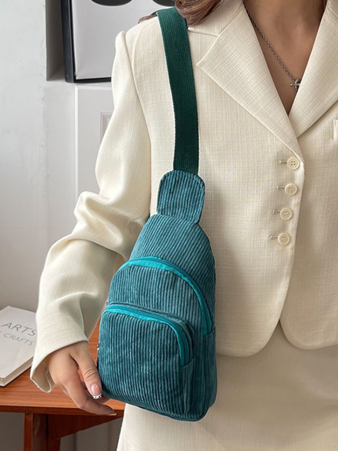 Corduroy Solid Color Crossbody Bag - Charming Charlie