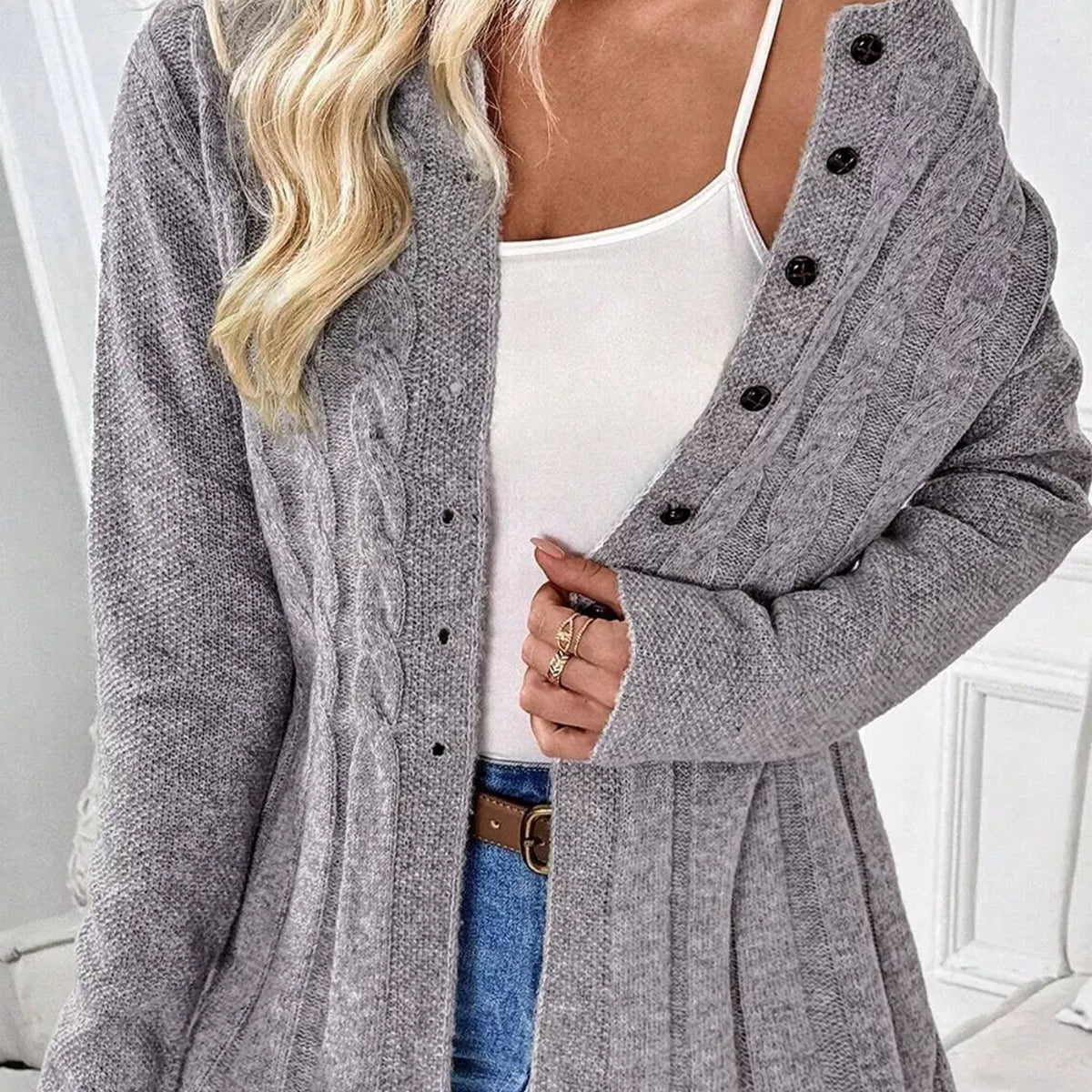 Cable Knit Button Down Cardigan Charming Charlie