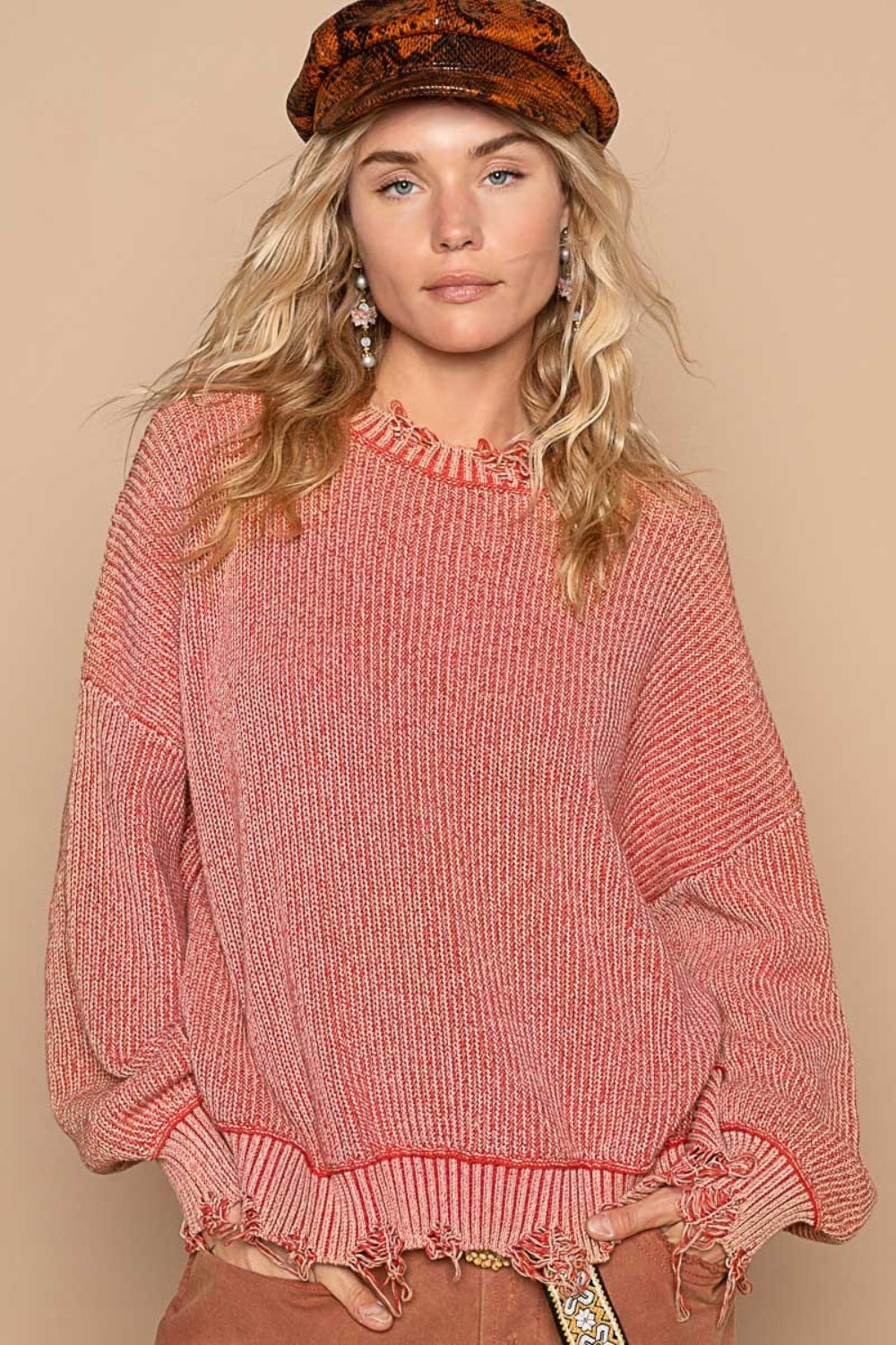 POL Distressed Washed Drop Shoulder Sweater - Charming Charlie