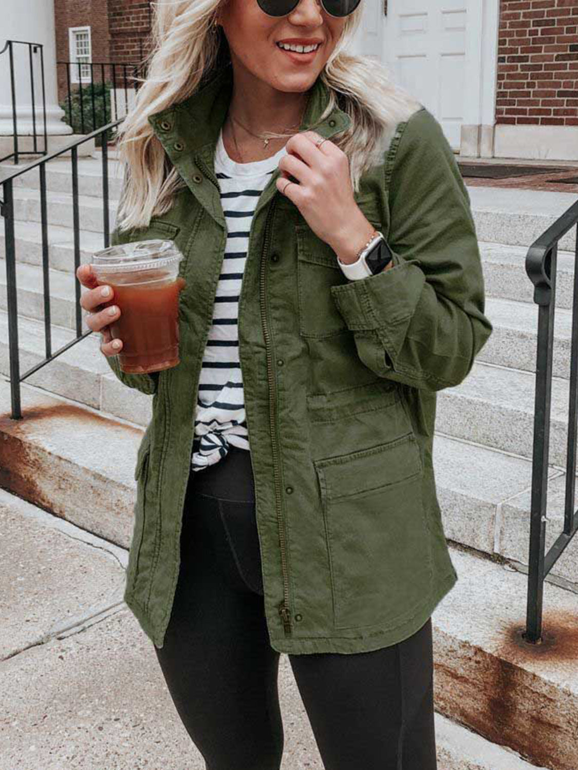 Pocketed Long Sleeve Zip Up Jacket - Charming Charlie