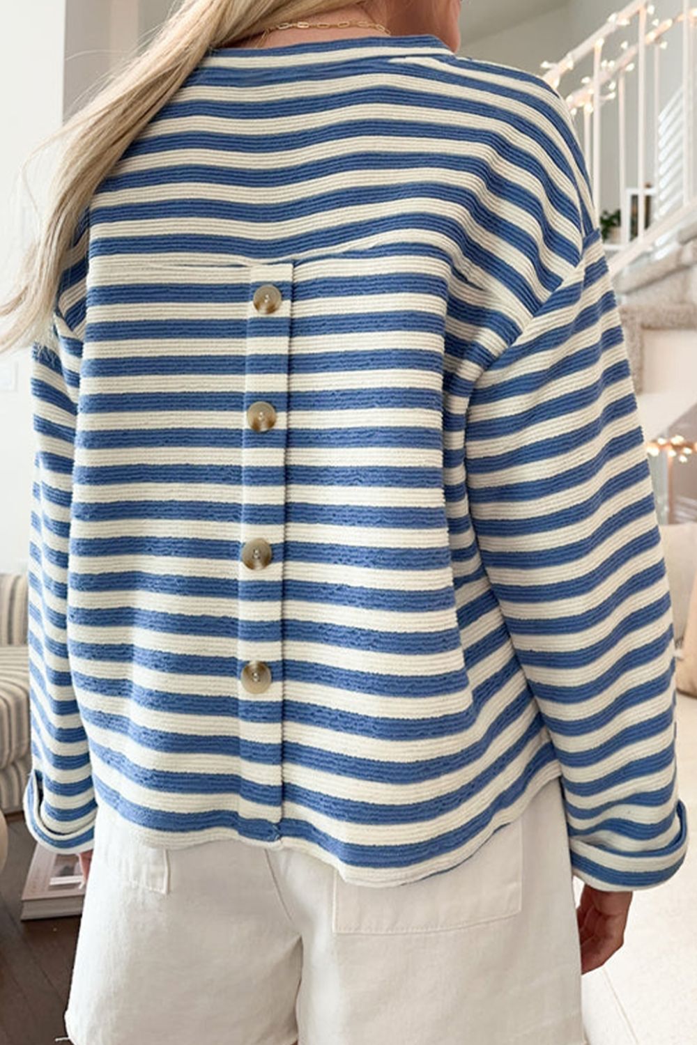 Stripe Chest Pocket Notched Top - Charming Charlie